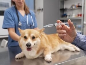 Pet sendo vacinado no Esquadrão Pet